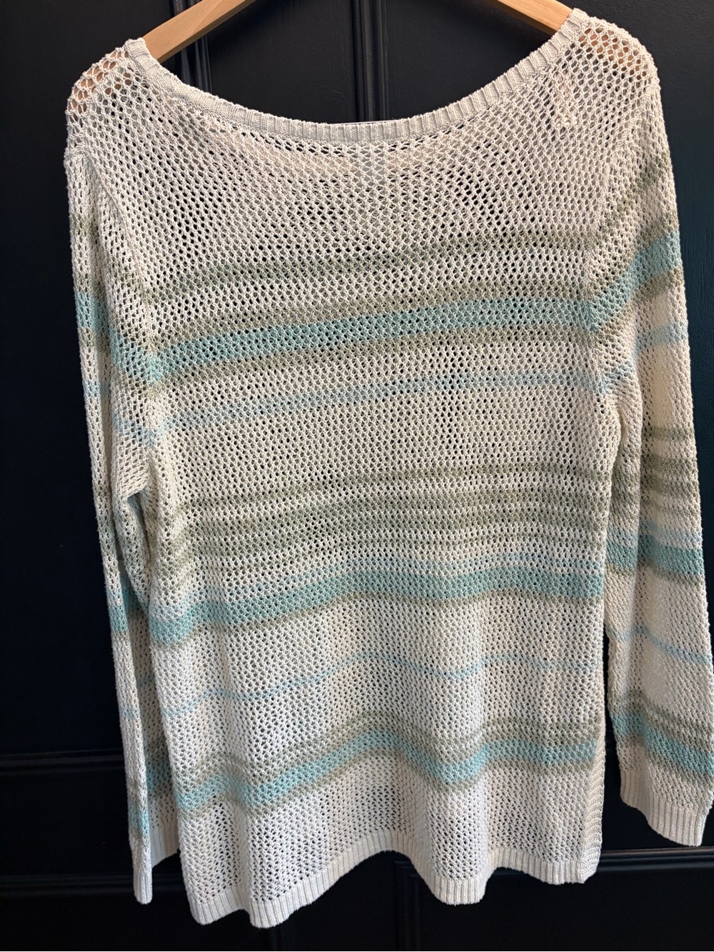 Chico’s -  Cream Open-Knit Stripe Sweater - Casual Women's Pullover - Picture 4 of 10